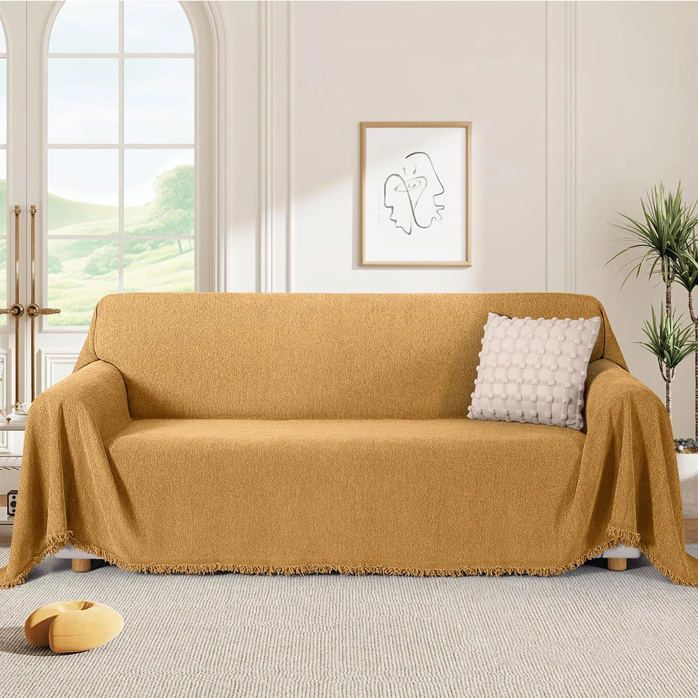 Heavyweight Sofa Cover with Fringe