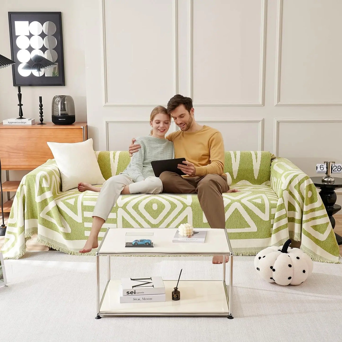 Boho Pet-Proof Sofa Cover - Geometric Slipcover
