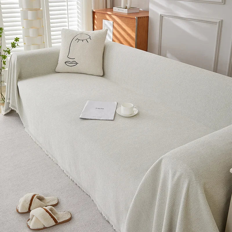 Heavyweight Sofa Cover with Fringe