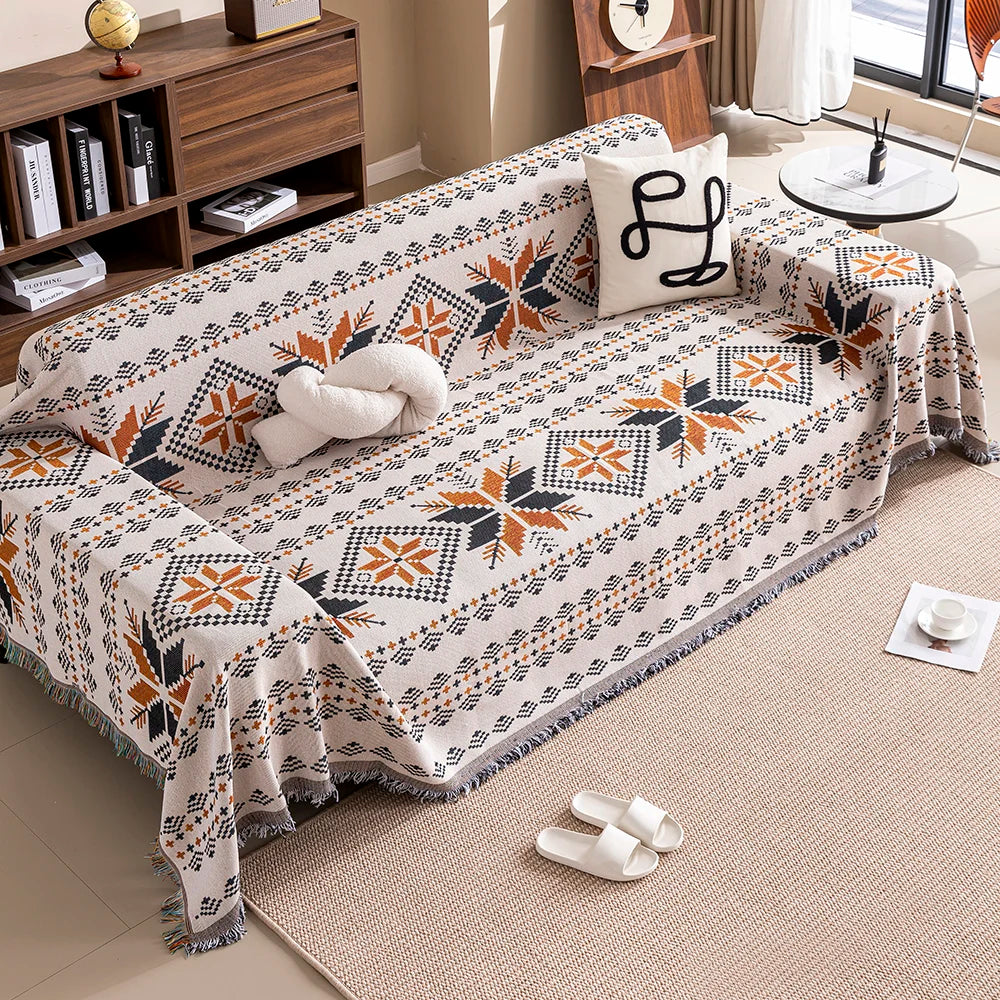 Cartoon Cat Sofa Cover & Blanket with Tassels