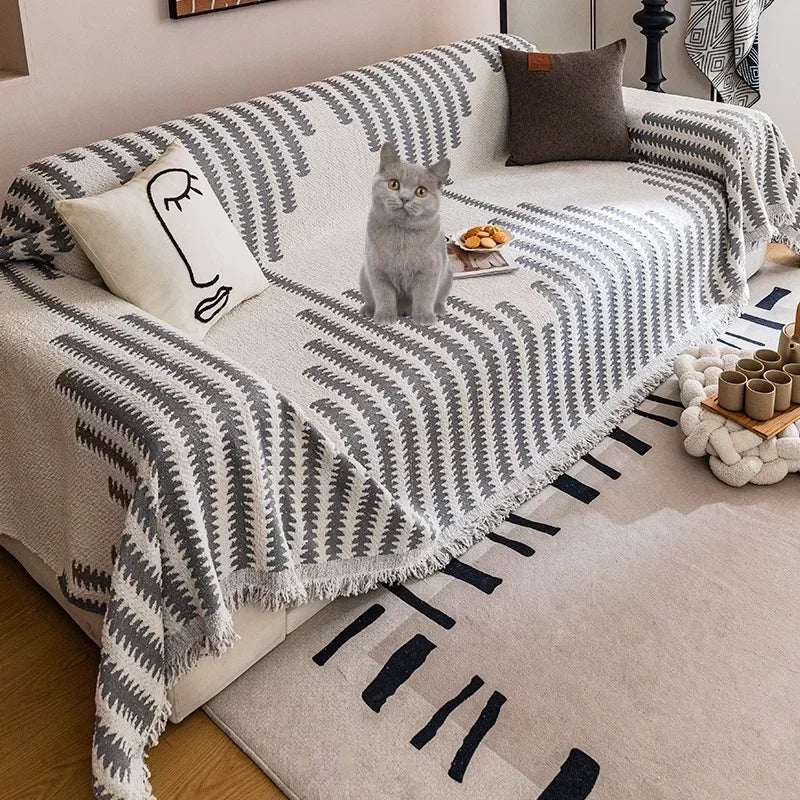 Classic Stripe Thick Non - Slip Sofa Cover