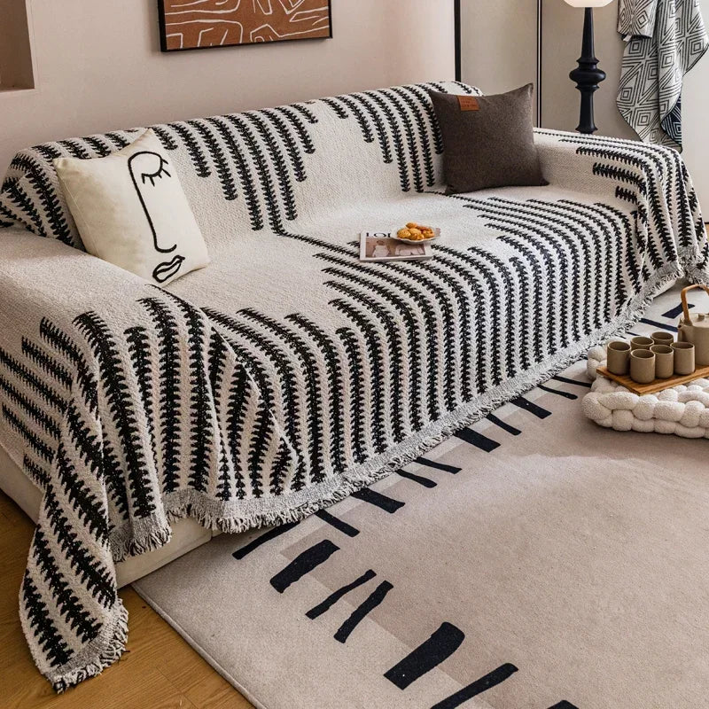 Classic Stripe Thick Non - Slip Sofa Cover