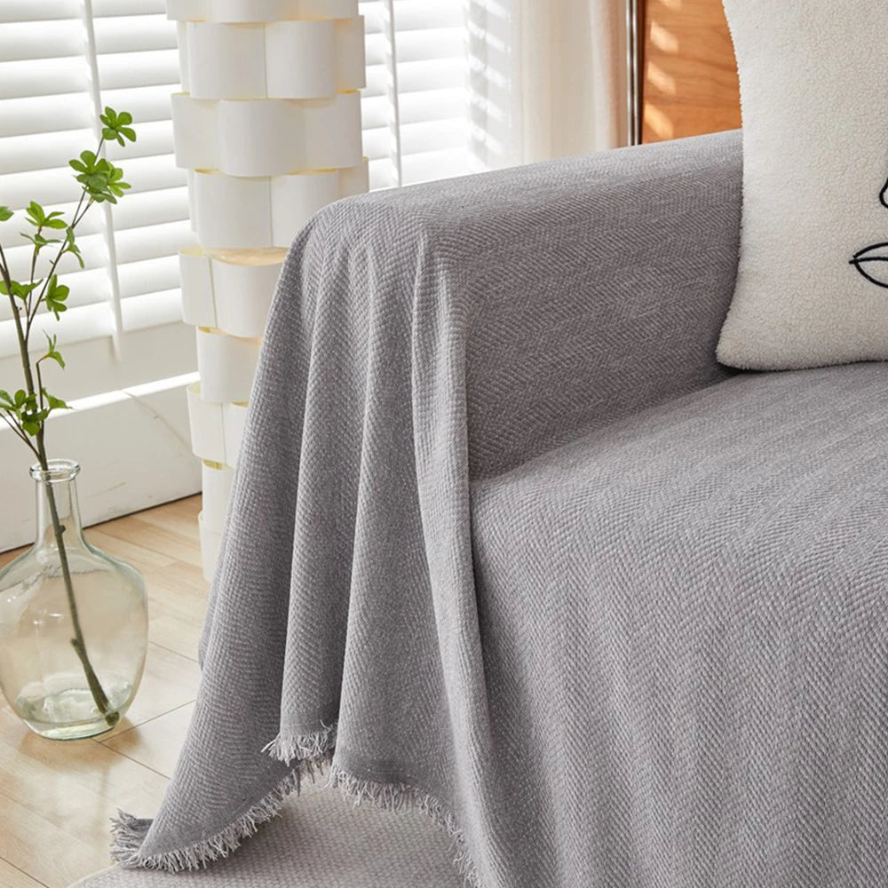 Heavyweight Sofa Cover with Fringe