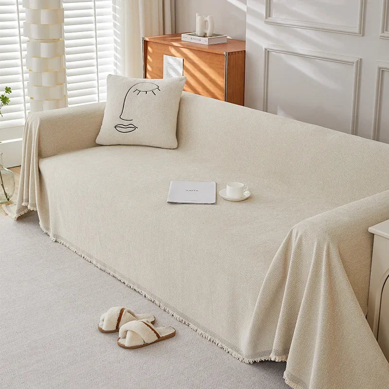 Heavyweight Sofa Cover with Fringe