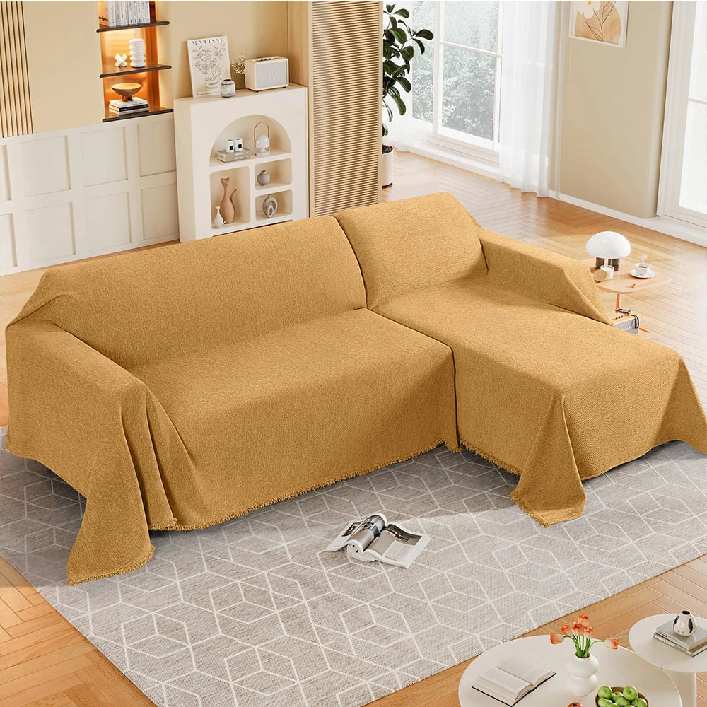 Heavyweight Sofa Cover with Fringe