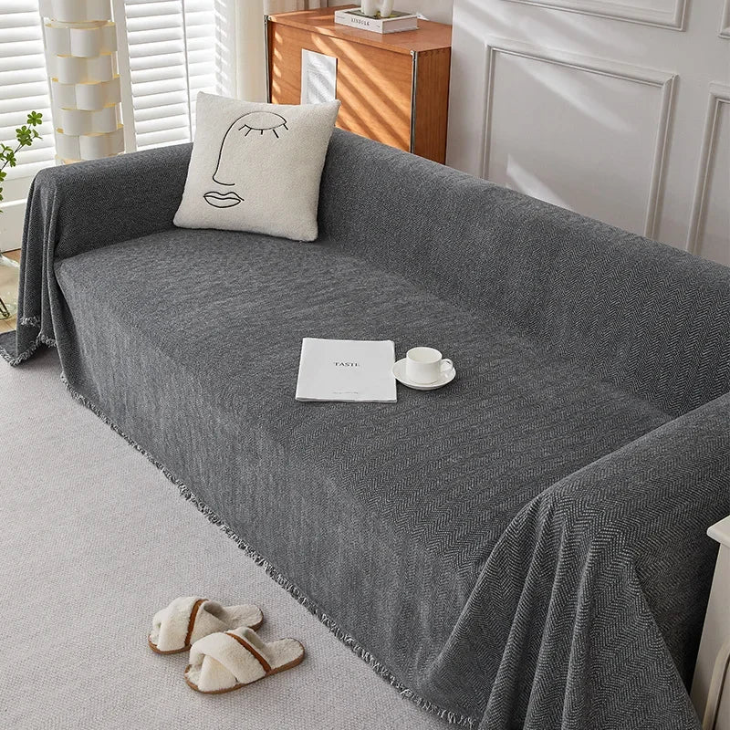 Heavyweight Sofa Cover with Fringe