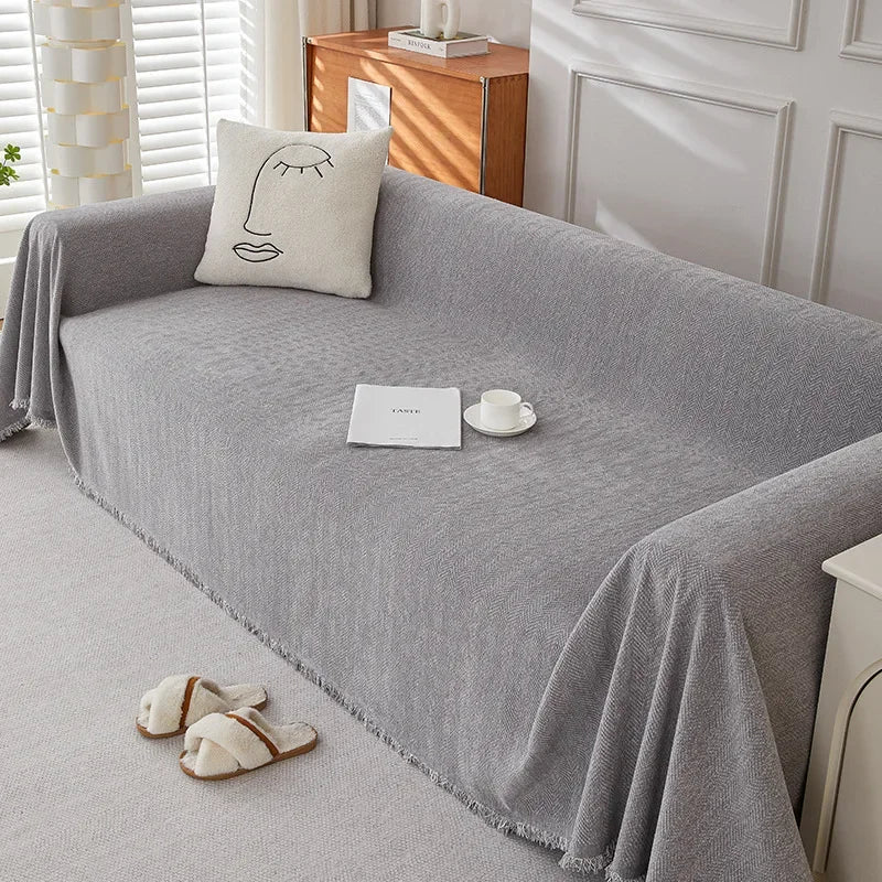 Heavyweight Sofa Cover with Fringe