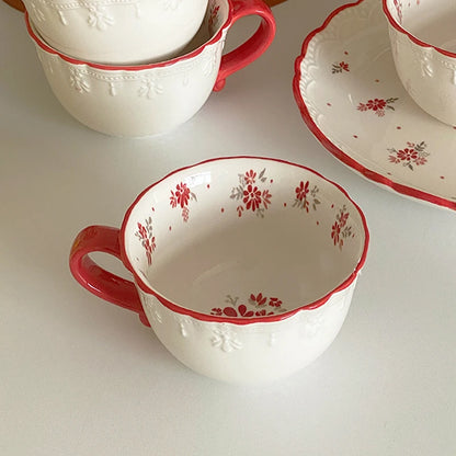 Vintage red floral coffee cup