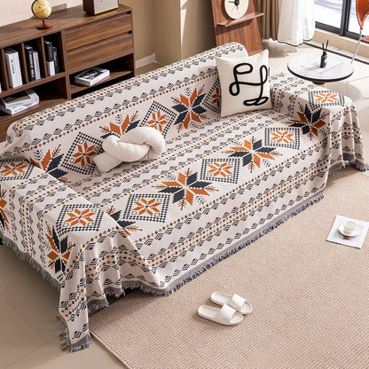 Cartoon Cat Sofa Cover & Blanket with Tassels