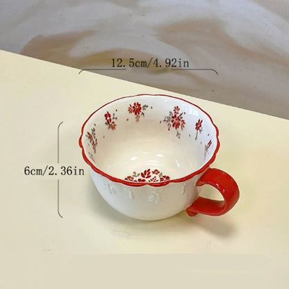 Vintage red floral coffee cup