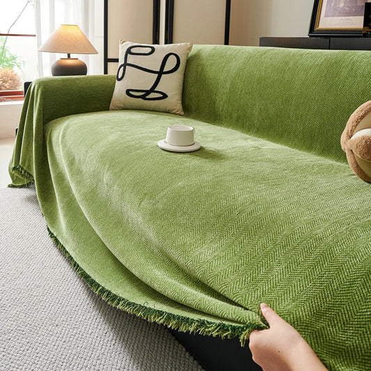 Heavyweight Sofa Cover with Fringe
